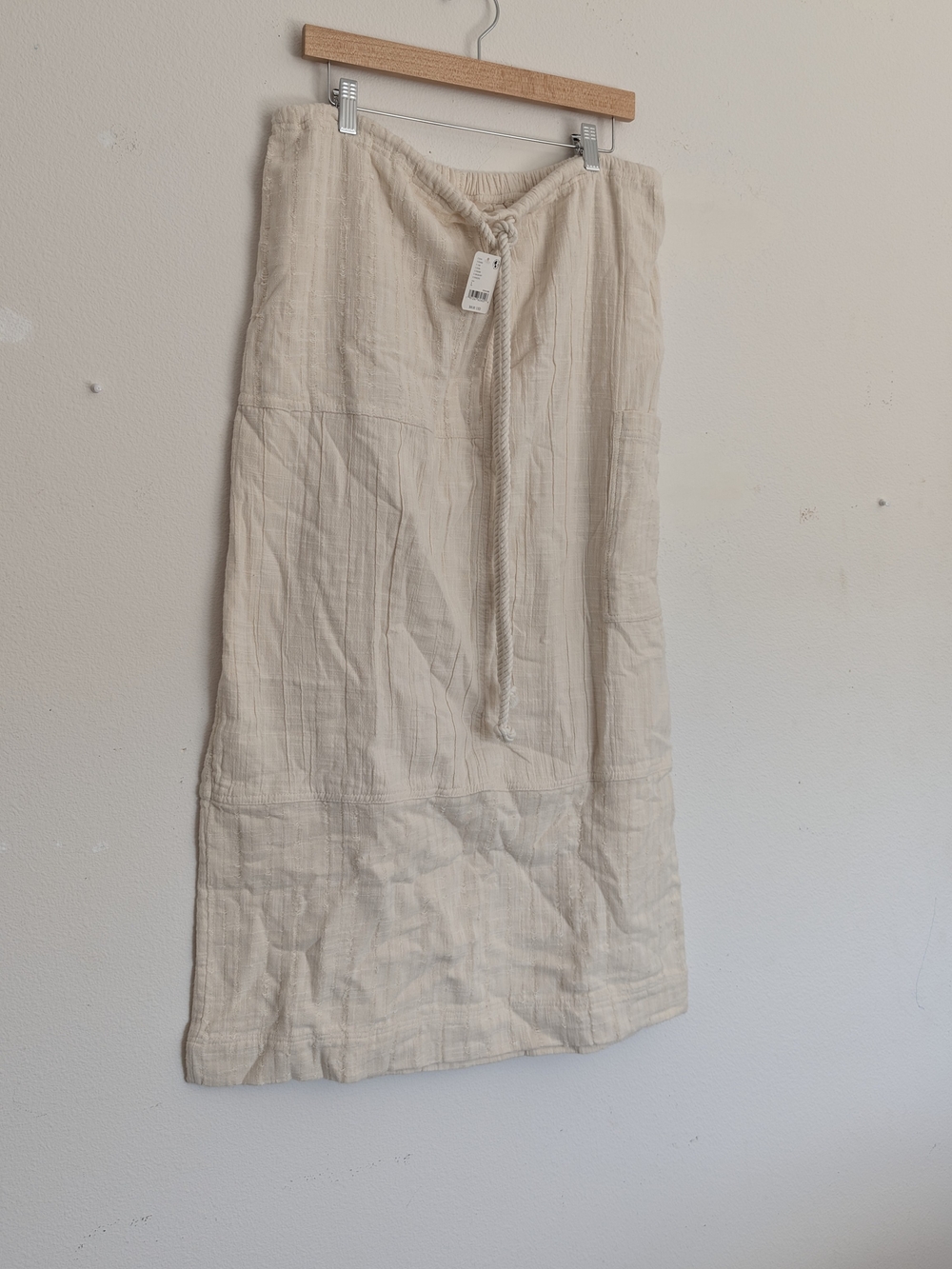 Free People Neutral Cream Drawstring Midi Skirt